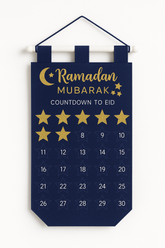 "Ramadan Mubarak" Countdown to Eid Felt Banner - Blue & Gold